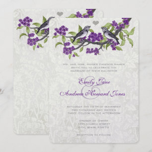 Vintages Inséparables violet et gris Invitation Ma