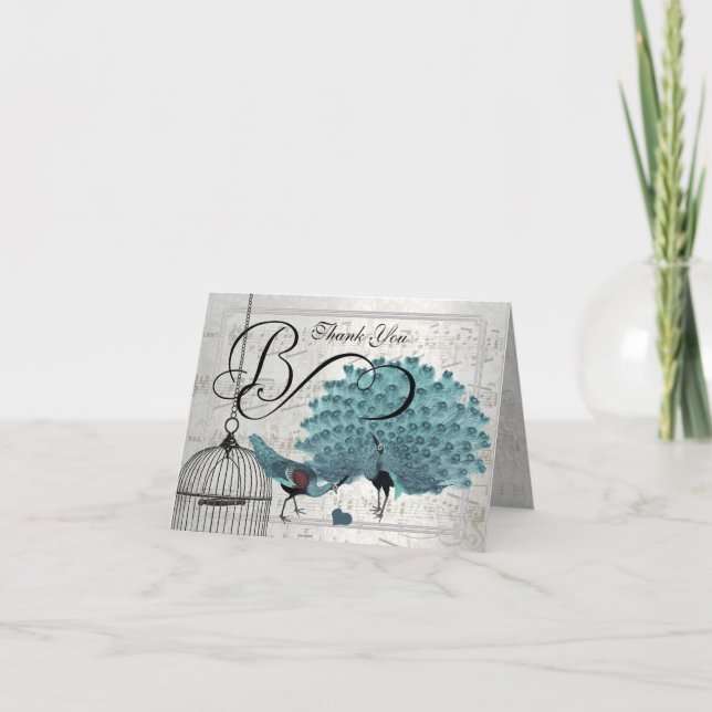 Vintages Peacocks Cage Mariage Merci (Devant)