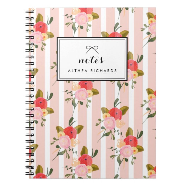 Vintages rayures florales Motif Carnet personnalis (Devant)
