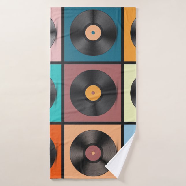 Vinyl records : retro LP set. (Serviette de bain)