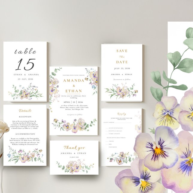Viola & Eucalyptus Floral Wedding Invitation (Créateur téléchargé)