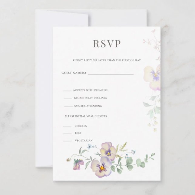Viola & Eucalyptus Floral Wedding RSVP  Card (Créateur téléchargé)