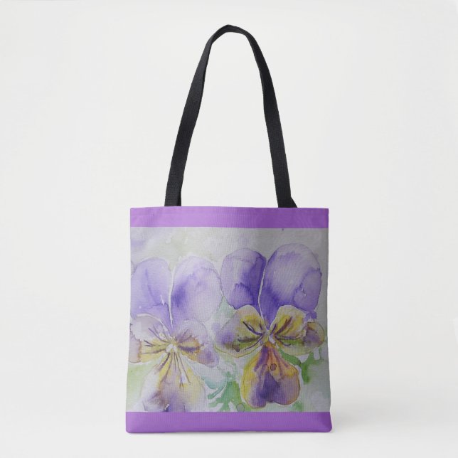Viola violet Pansy Fleurs Sac fourre-tout Floral (Devant)