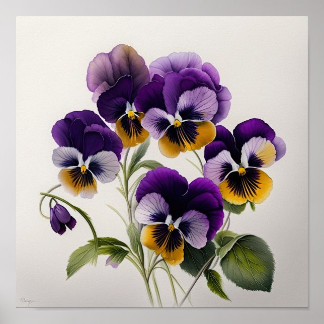 Violas violet Fleur Art Imprimer Poster (Devant)