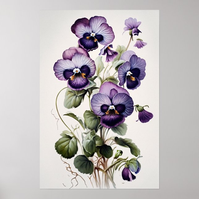 Violas violet Fleur Art Imprimer Poster (Devant)