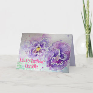 Violas violet Pansy Watercolor art Carte d'anniver