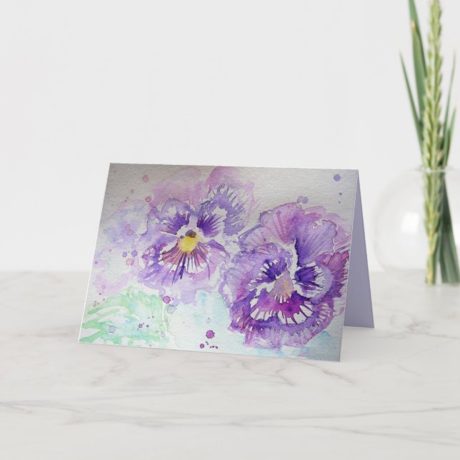 Violas violet Pansy Watercolor art Carte d'anniver (Devant)