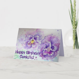 Violas violet Pansy Watercolor art Carte d'anniver
