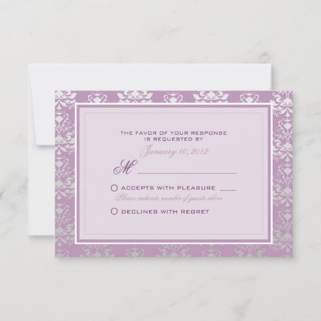 Violet africain & Silver Mariage damassé RSVP pers (Devant)