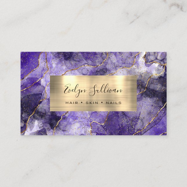 violet Aquarelle Gold Veins Carte de visite (Devant)
