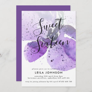 Violet Aquarelle Orchidée Sweet 16 Invitation