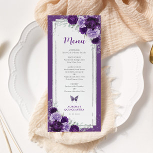 Violet Argent Rose Quinceanera Carte Menu Annivers