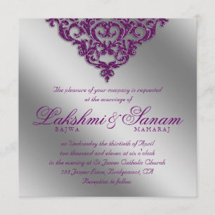 Violet argenté de Mariage damassé Invitation