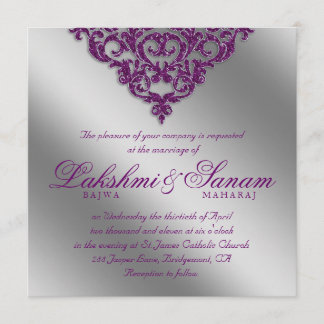 Violet argenté de Mariage damassé Invitation
