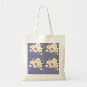 Violet avec fleurs blanches sac fourre-tout