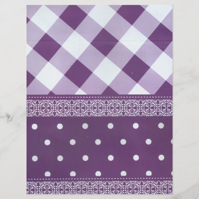 Violet blanc À damiers Polka Dot Floral Damask Art (Devant)
