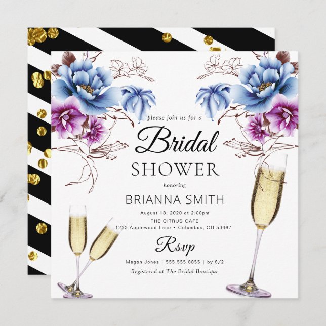 Violet Bleu Classy Bridal douche Invitation (Devant / Derrière)