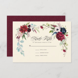 Violet Carte RSVP marine Blue Floral Wedding