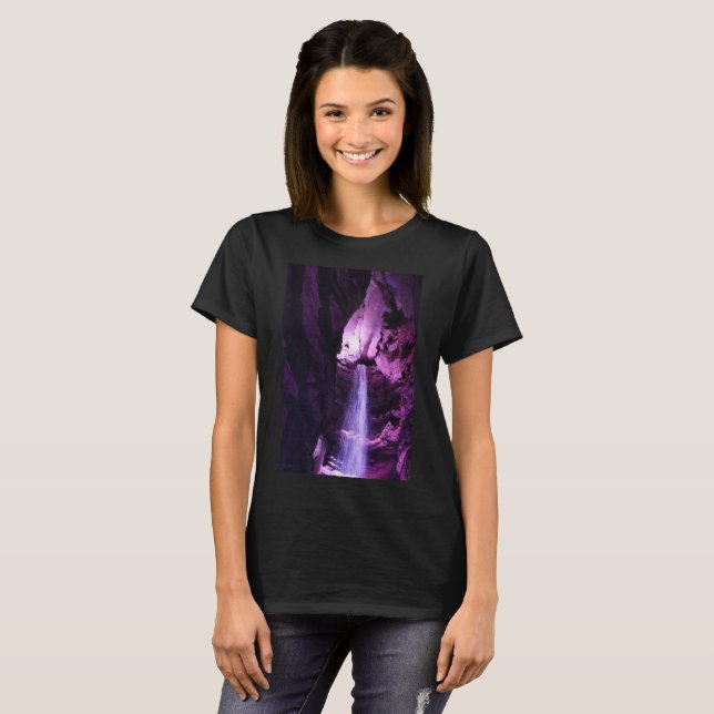 Violet Cascade femmes noir T-shirt (Devant entier)