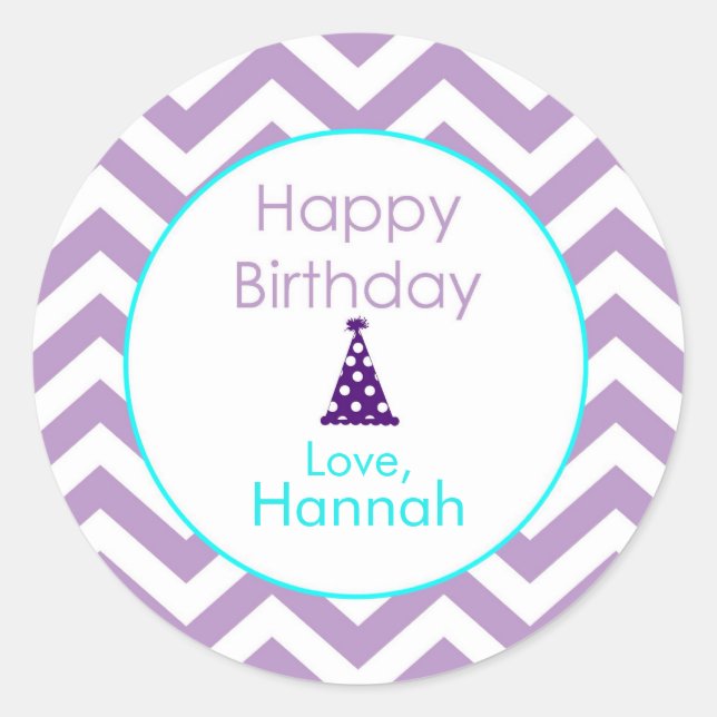 Violet Chevron Custom Happy Birthday Stickers (Devant)