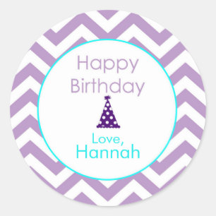 Violet Chevron Custom Happy Birthday Stickers