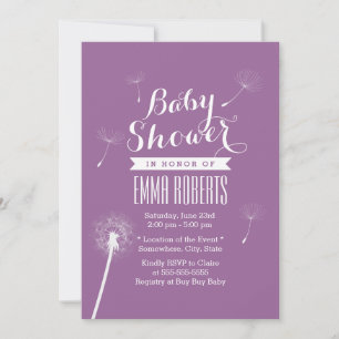 Violet classique Dandelion Baby Shower Invitations