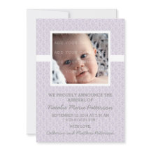 Violet Damask Frame Photo Baby Faire-part