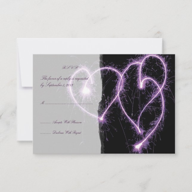 Violet Deux Coeurs Étincelants Mariage RSVP (Devant)