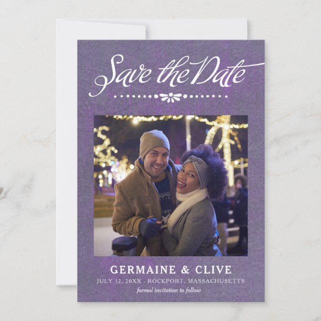 Violet et blanc Enregistrer la carte de date avec  (Devant)