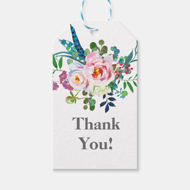 violet et blanc floral merci étiquette cadeau (Devant)