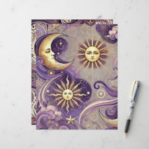 Violet et Or Boho Céleste Soleil et Lune Scrapbook