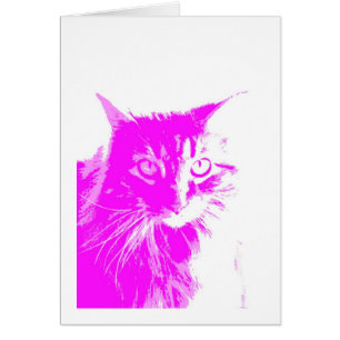 violet et rose chat blanc carte pop art style