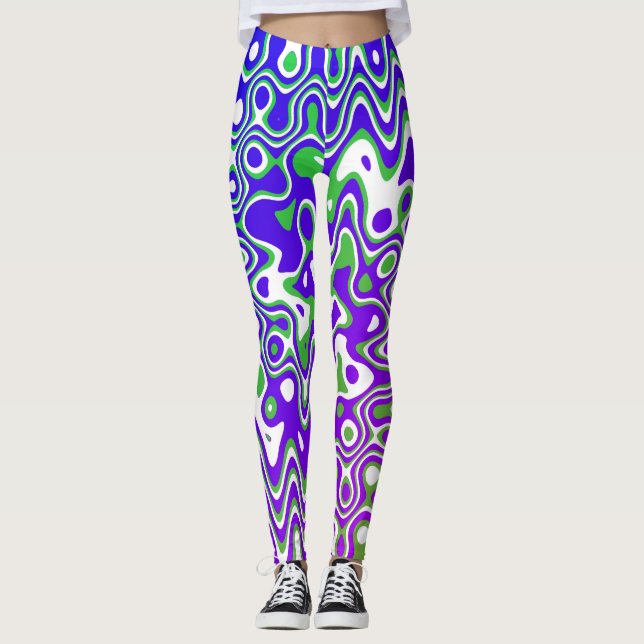 [Violet et vert] Tourbillons Leggings Op-Art (Devant)