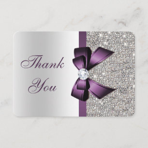 Violet Faux Bow Argent Paillettes Diamant Merci