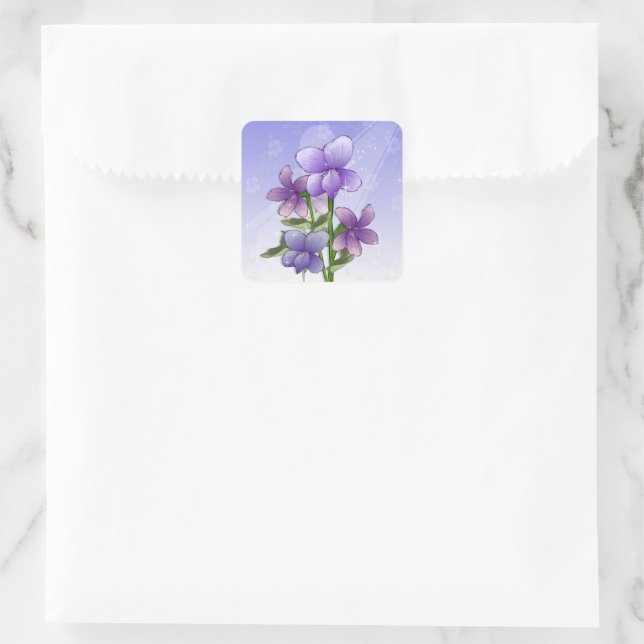 Violet fleurs merci autocollants (Sac)
