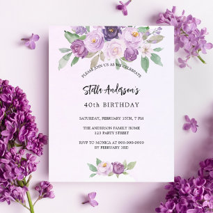 Violet fleurs verdure budget invitation anniversai