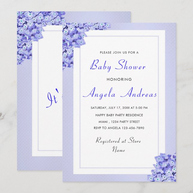 Violet Fleurs Violets Baby Boy Shower Invitation (Devant / Derrière)