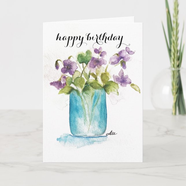 Violet Floral Carte d'anniversaire (Devant)