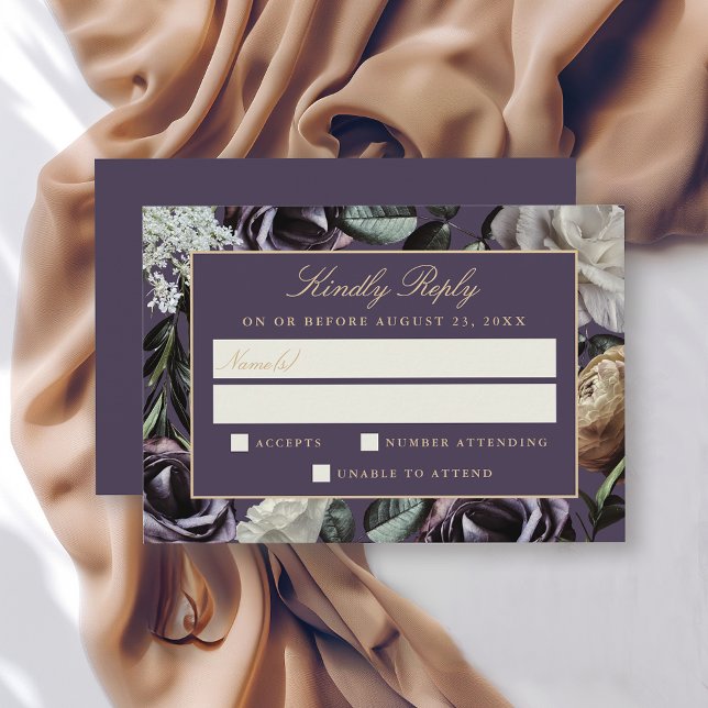 Violet Floral Élégant noir Moody Mariage RSVP (Créateur téléchargé)