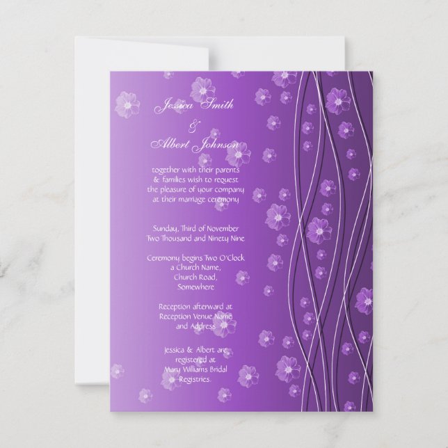 Violet Floral Romantique Vague Faire-part de maria (Devant)