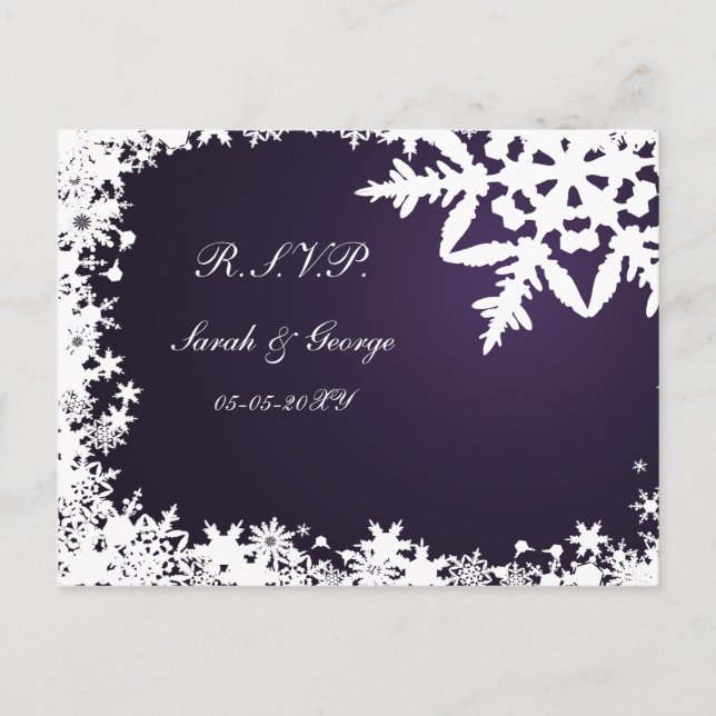 violet hiver Mariage carte rsvp (Devant)