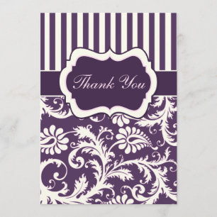 Violet, ivoire, Carte de remerciements en damas ra