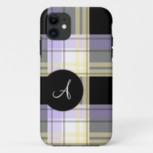 Violet jaune noir plaid Monogramme iPhone 5 Coque