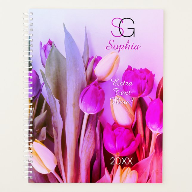 Violet jaune Tulipe rose Nom Monogramme Titre Anné (Devant)