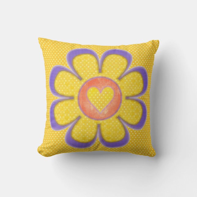 Violet n Jaune Coussins de fleurs du coeur (Recto)