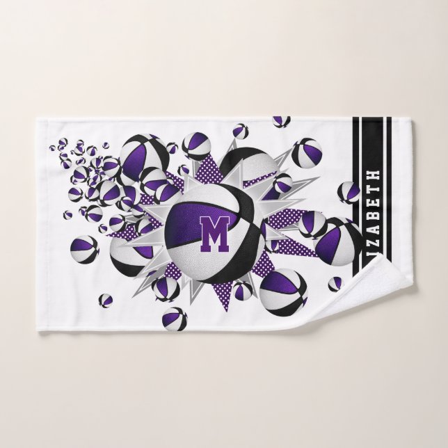 violet noir basketballs stars filles monogrammed (Serviette à main)