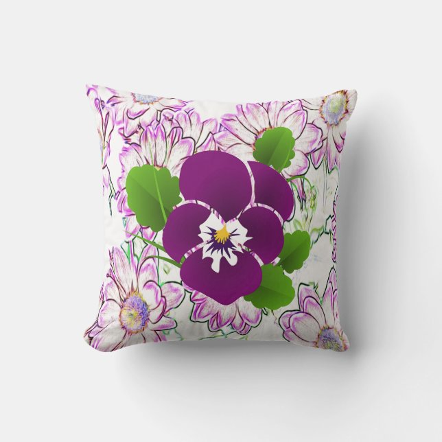 Violet Pansy Floral Coussin doux (Recto)