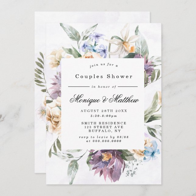 Violet Peony Fleurs sauvages Couples Invitations d (Devant / Derrière)