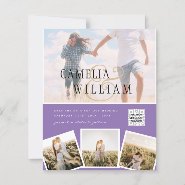Violet photo Mariage Inviter QR Code Enregistrer D (Devant)