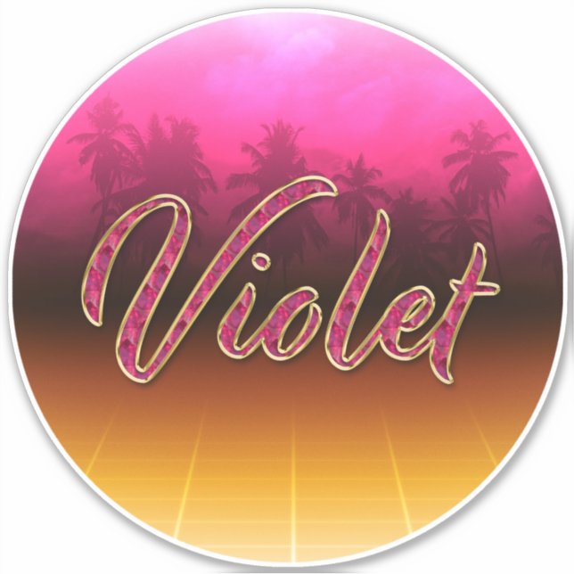 Violet prénom nom autocollant Sticker or rose (Devant)